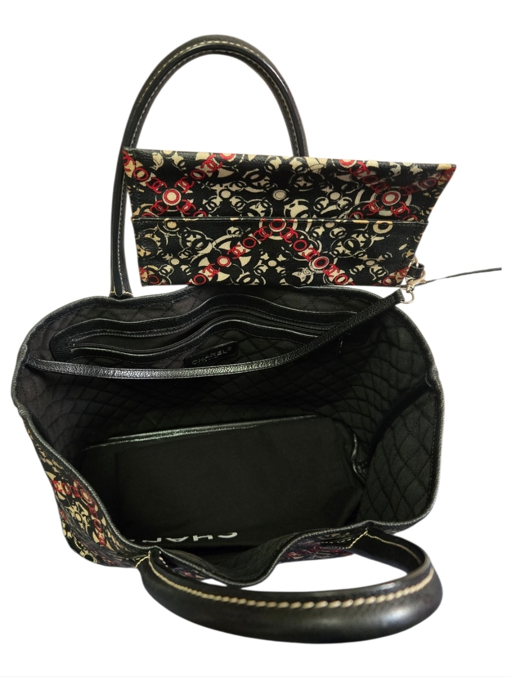 Chanel Coco Black Tote Bag with Red Patterned Accents - Picture 10 of 10